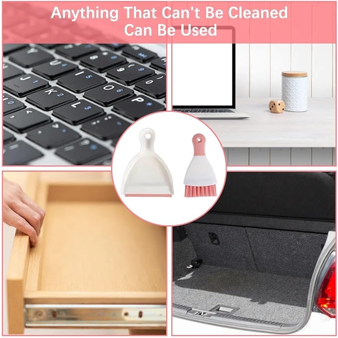 Dust Pan Broom Brush Dustpan - Dustpan and Brush Set, Mini Dust Pans with Brushes, Handheld Broom Cleaning for Tables, Keyboards, Guinea Pig Cage, and Cat Litter, etc.(Pink