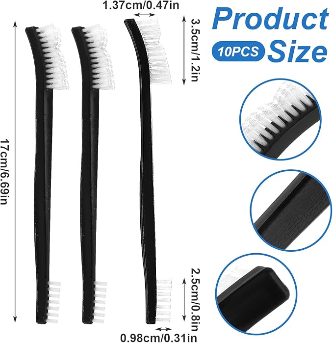 TIESOME 10Pcs Double-Ended Cleaning Brushes Set, Small Detailing Crevice Brushes All Purpose Mini Cleaning Brush Stiff Bristles Brushes for Kitchen Sink Bathroom Gaps Corner Small Space(Plastic)