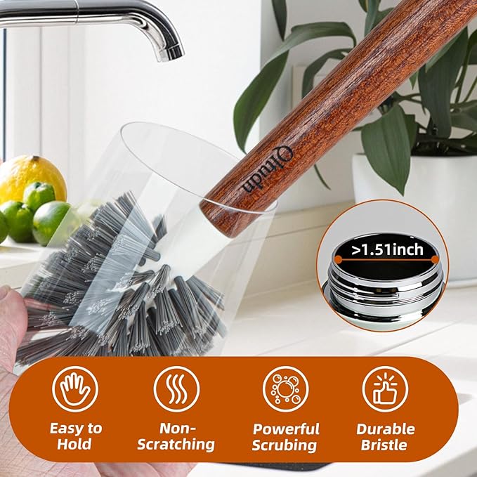 4-Pack Heavy Duty Scrub Brushes with 11" Sapele Wood Handle – PBT Bristles & TPR Loop – Kitchen, Bathroom, Grout, Dish & Tile Cleaner – Durable Non-Slip Multi-Surface Cleaning Brush Set