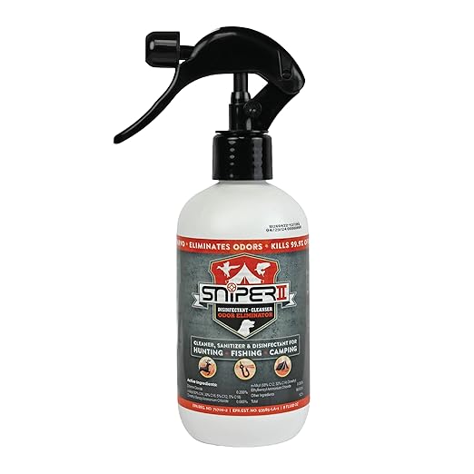 SNiPER II Disinfectant Cleanser and Odor Eliminator, Cleaner for Outdoor Disinfecting Purposes, Use for Hunting, Fishing, and Camping, Made in the USA, 8 Ounce Spray Bottle