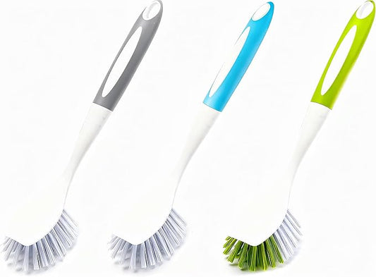 Dish Brush Scrub Brush with Handle - 3 Pack Stiff Bristles Dish Scrubber for Cleaning Pots,Pans,Dishes & Kitchen Sink - Hard Bristles,No Residue