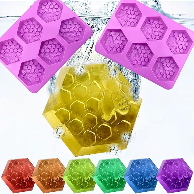 2 Pack Bee Soap Molds, 3D 6 Cavity Bee Silicone Soap Molds, Silicone Soap Mold for Homemade Soaps, Cakes, Jellies, Chocolates, Desserts, Ice Cube Tray (Purple)