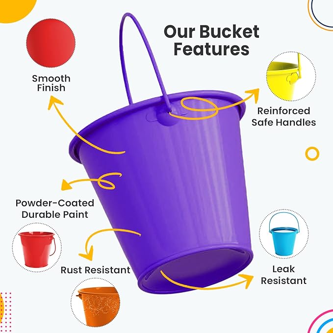 Small Metal Buckets with Handle 6 Pcs – Galvanized Bucket Leak Proof & Rust Resistant 20 fl oz- Best for Party Décor, Kids & Crafts, Pencill Holder Classrooms (Multi, Small 4.3" Top)