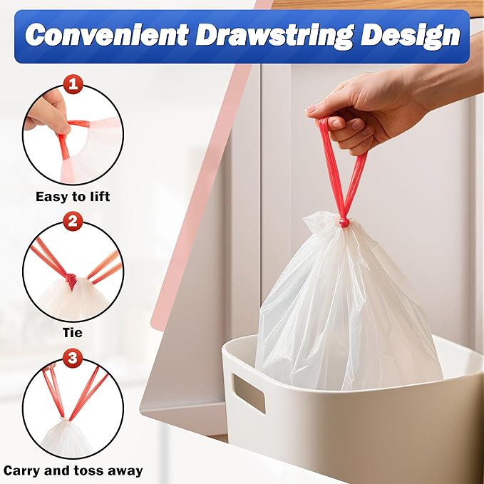 WINNER Trash Bags 13 Gallon, 20 Count Drawstring Tall Kitchen Garbage Bags, Unscented White Plastic Bags, Trash Can Wastebasket Bin Liners for Bathroom Apartment Office Home & Kitchen