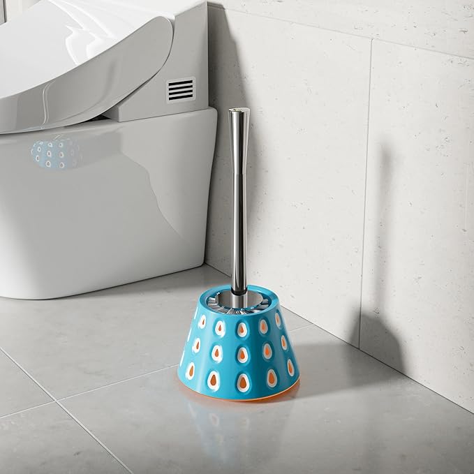 Modern Designer Toilet Brush and Holder Set – Deep Blue Decorative Bathroom Brush with Artistic Teardrop Pattern, Rust-Resistant and Compact, Ideal for Stylish Homes or Guest Bathrooms
