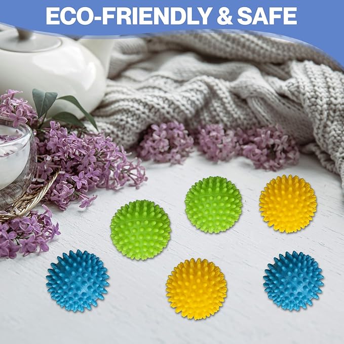 Dryer Balls Laundry Anti Static - 6 Pack Reusable Plastic Clothes Drying and Fluffing Fabric Softener Balls 3 inches Assorted Colors