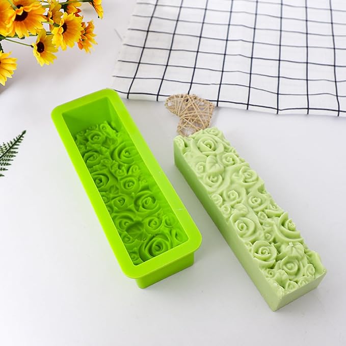 2 Pcs Flexible Rectangular Rose Soap Silicone Mold Flowers Craft Art Silicone Soap Mold Candle Making for Homemad Soap Crafts
