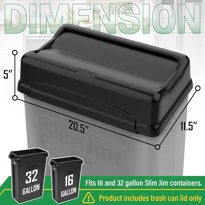 Swing Lid for Trash Can, Compatible with 16/23 Gallon Slim Jim Trash can with lid, Heavy Duty Plastic for Kitchen, Living Room, Outdoor Use, Pack of 1