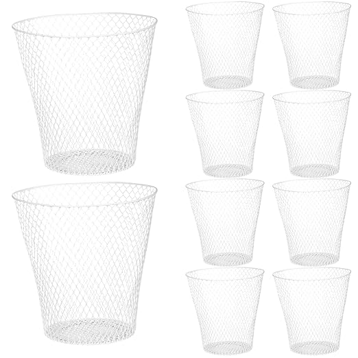10 Pack Round Waste Basket,White Wire Mesh Desk Metal Trash Garbage Can Wastebasket Recycling Trash Bins Garbage Container for Bedroom Office School Kitchen Home Living Room Bathroom