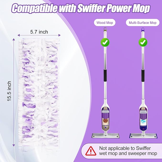 32 Count Disposable Power Mop Pads Compatible with Swiffer PowerMop, Multi-Surface Mopping Pad Refills for Floor Cleaning