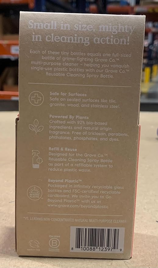 Grove Co. Multi-Purpose Cleaner, Refill Concentrate (2 x 1 Oz) + Glass Spray Bottle (16 Oz), Plant-based Household Cleaning Supplies Bundle, No Plastic Waste, Natural Lavender Blossom & Thyme Scent