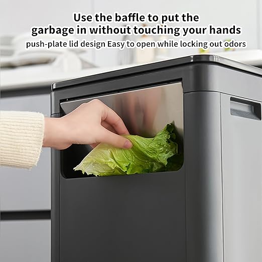 WanWanKa Trash Can with Lid, Large Tall 8 Gallon Commercial Trash Can, Plastic Waste Bin with Press top Lid, White Garbage Can Suitable for Kitchen, Bathroom, Bedroom, Living Room, Office(Black)