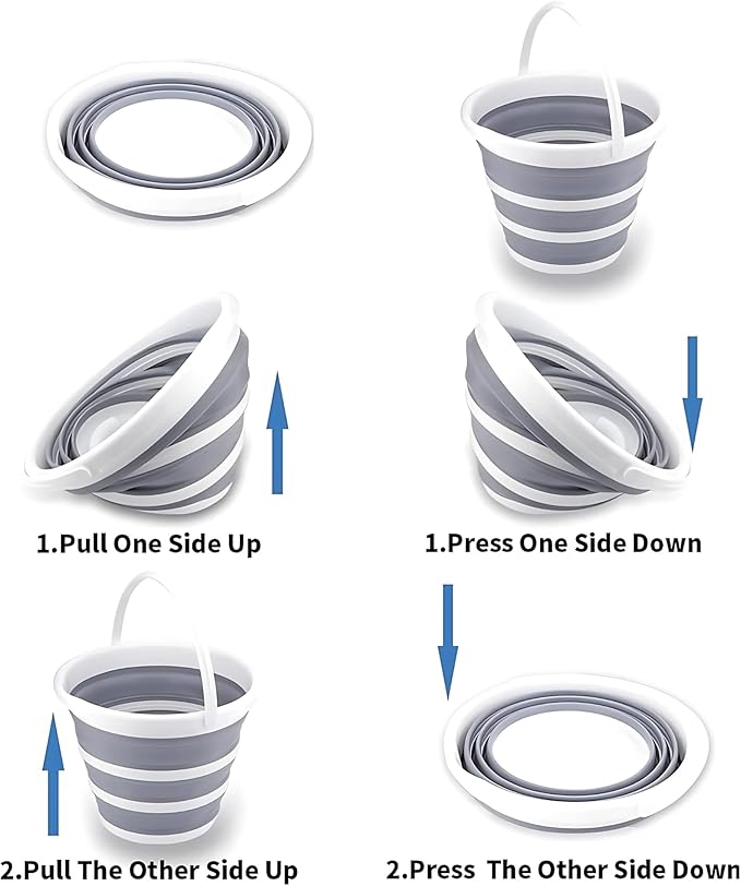 South Bend Components 2.6 Gallons Collapsible Bucket with Handle, Space Saving Design Portable Foldable Water Pail for Indoor/Outdoor, Mop, Boating, Camping, and Fishing (2-Pack)