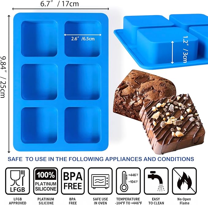 Sidosir 3Pcs Chocolate Covered Cookie S'mores Molds Silicone, 6-Cavity Square Caramel Silicone Molds for Fat Bombs, Chocolate Truffles Mold for Hard Candy, Ice Cube