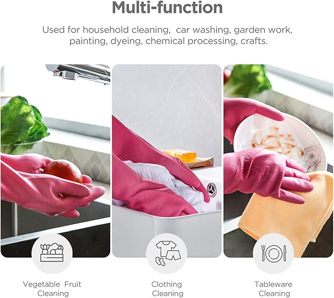 Rubber dishwashing gloves 3 or 6 Pairs for kitchen,Cleaning washing dish gloves long for household reuseable durable.