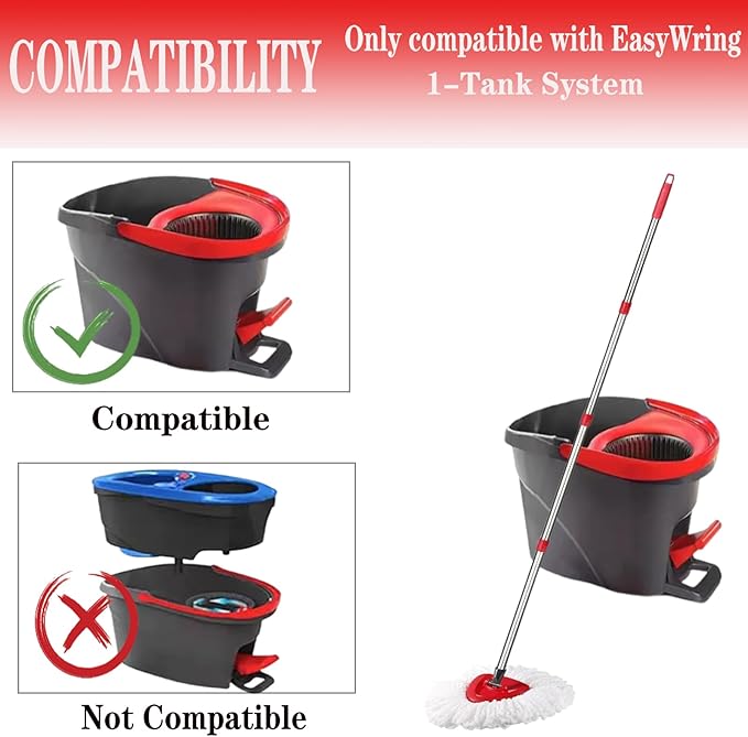 Spin Mop Replacement Head Mop Replace Head Compatible with O Cedar EasyWring Spin Mop - 4 O-Ceda Mop Refills、30-58in Mop Handle and 1 Mop Base Combo Set, 2white