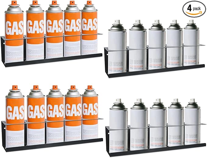Aerosol Spray Can Holder Rack 4 Packs, Spray Bottle Organizer Wall Mounted Heavy-Duty Steel Paint Bottle Storage Rack for Garage and Workspace