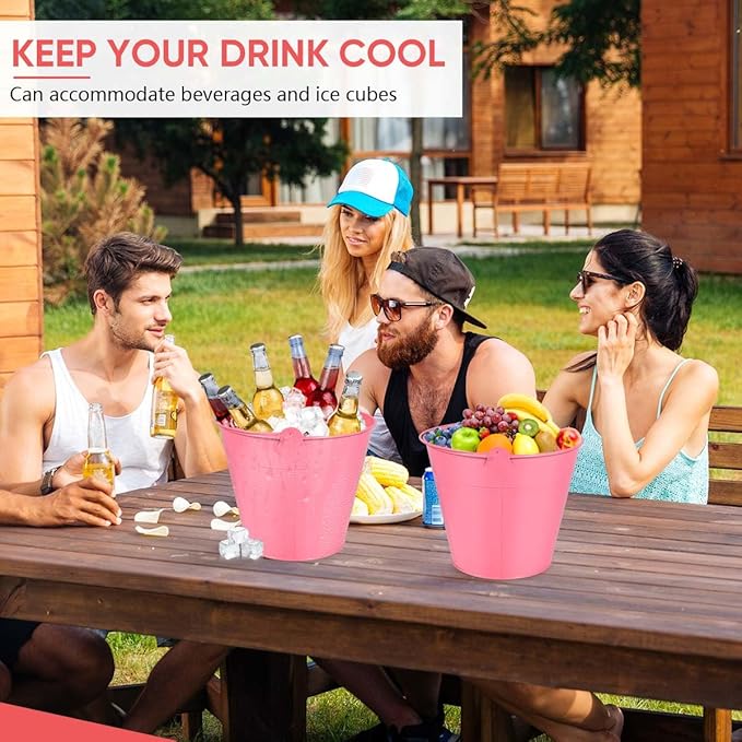 OBTANIM 7 Pack Pink Metal Buckets with Handle Galvanized Ice Pails for Plants, Succulents, Party Favors Organizing, Rustic Home Decor or Classrooms Pencil Storage (9.1 x 6.7 inch)