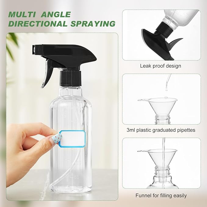 9 Pcs 10oz/300ml Plastic Spray Bottle Bulk for Plant Small Spray Bottle Fine Mist Water Sprayer with Measurement Upgraded Adjustable Nozzle Refillable Empty Container for Cleaning, Hair, Cooking