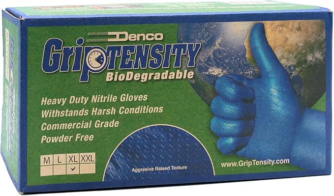 DENCO DISTRIBUTING, INC. Griptensity Biodegradable Textured Nitrile Gloves - Powder & Latex Free - 6MIL - 10 Boxes Per Case