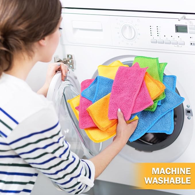 Tanlade Microfiber Cleaning Cloth 6"x6" Cleaning Rags Reasonable Kitchen Towels Microfiber Towels Cars Wash Dry Erase Cloth (Green/Blue/Yellow/Pink/Orange,30 Pcs)