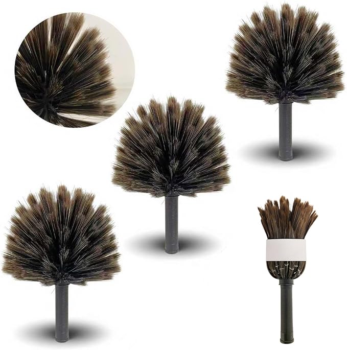 3 Pack Webster Cobweb Duster Head,Spider Web Remover Brush,Fits Standard 3/4 inch Threaded Poles, Cobweb Duster Head Attachment for Ceilings, Moldings, HVAC & Floor Vents, and Corners(3, Brown)