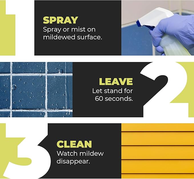 GONE Instant Mold & Mildew Remover - 12.5% Bleach Industrial-Strength Cleaner, Stain Removal on Shower, Siding, Bathroom Tile, Grout, Trim, Boats, and Outdoor Furniture, 1-Quart Spray Bottle