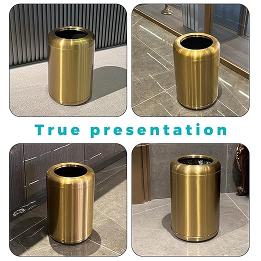 2.1 Gallon Small Gold Bathroom Trash Can, Antique Brass Garbage Can, Brass Waste Paper Basket, for Bathroom Bedroom Office Hotel Kitchen (235 Gold)