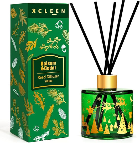 Reed Diffuser Set, 6.7 Oz Balsam & Cedar Scented Oil Diffuser with Sticks, Decorative Air Freshener for Home Bathroom Shelf