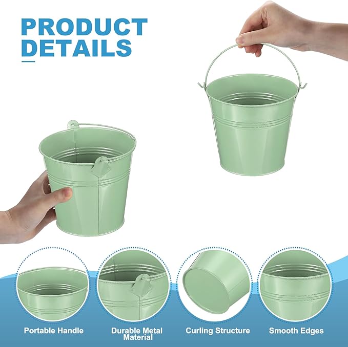 PATIKIL 5.1"x4.7" Small Metal Buckets with Handle, 12 Pcs Mini Galvanized Bucket Colorful Easter Buckets for Crafts Party Favors Decoration, Light Green