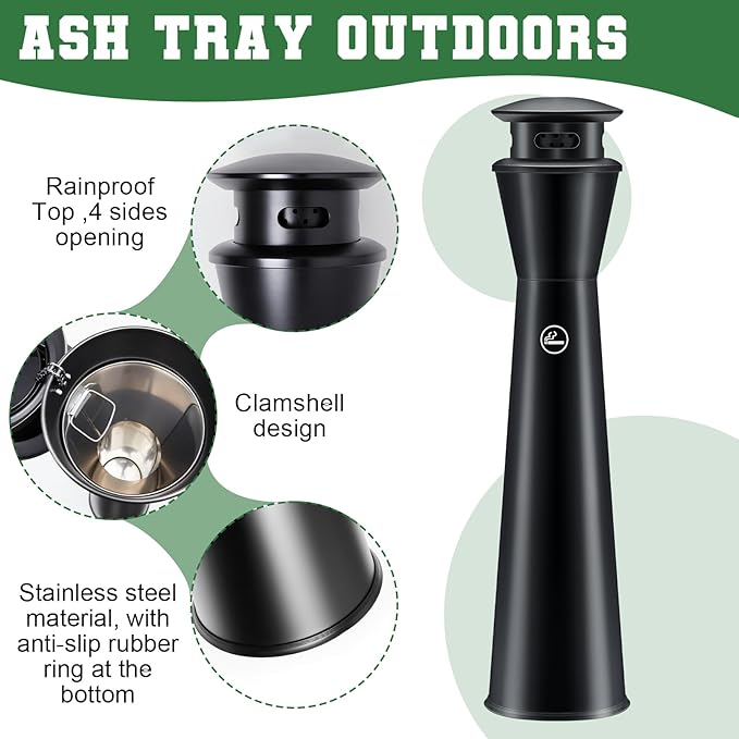 Steel Ash Receptacle Outdoor Trash Can with Lid, 43" Height, Black, Standing Ash Bin with Removable Inner Bucket Vertical Trash Container for Outside Home Backyard Patio Office Hotel