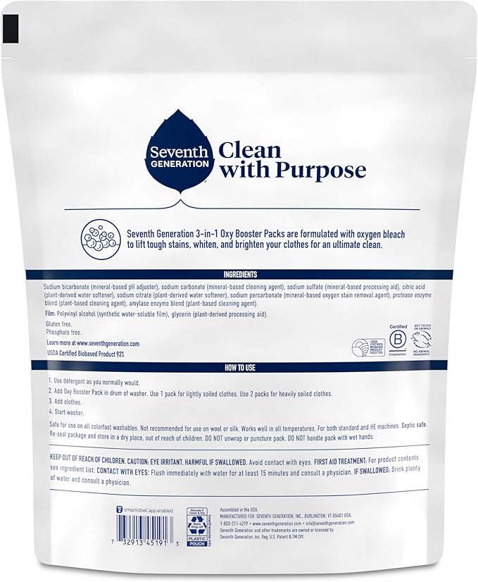 Seventh Generation Oxy Booster Stain Remover Packs Fragrance Free Power+ Stain Remover For Clothes 25 Count