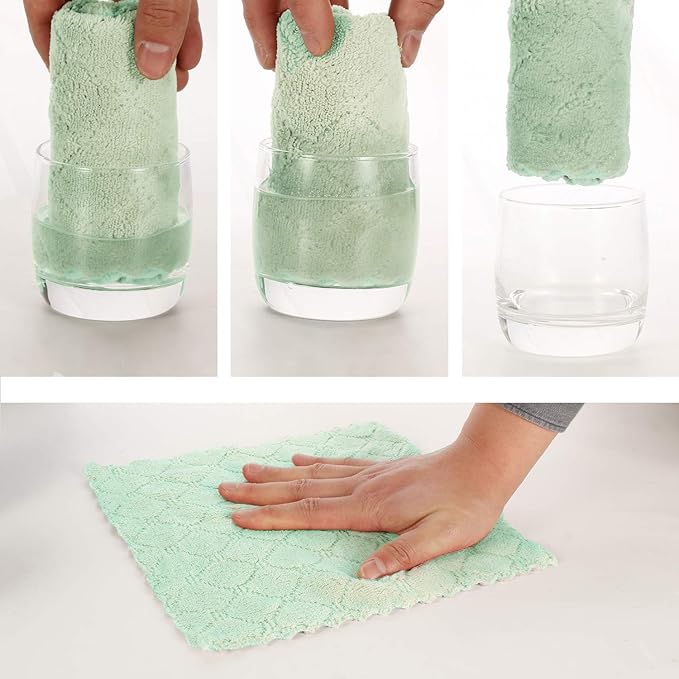 Cleaning Cloths Kitchen Towels Microfiber Washcloths Lint Free Dish Cloth Reusable Dishtowels Household Super Absorbent Fast Drying, 10"x10", Pack of 5 (Pink-Green)