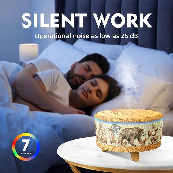 500ML Large Capacity Essential Oil Diffuser, Ultrasonic Aromatherapy Diffuser with 7 Color LED Lights with Remote Control, Cool Mist Humidifier, Timed Mist, Auto Shut-Off (Light Wood Grain)