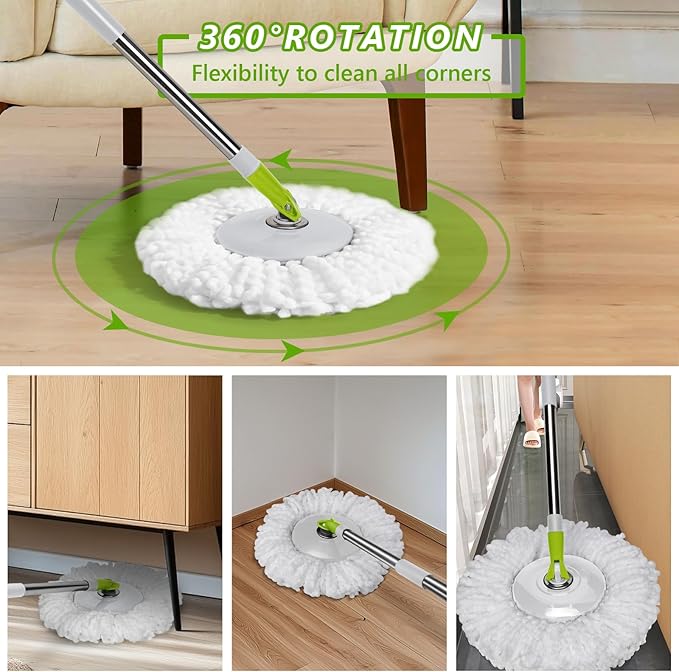 Spin Mop Bucket System,Masthome 360°Spin Mop and Bucket with Wringer Set,EasyWring Microfiber Mop with 3 Mop Pads,Spinning Floor Cleaning System for Floor Cleaning - Home & Office Suitable