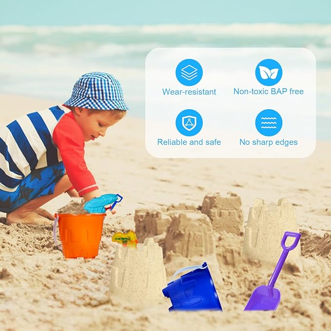 5 Inch Sand Castles Beach Buckets and Shovel Set,Sand Bucket Water Bucket for Beach Fun Great Summer Party Accessory（24 Shovels and 24 Pail Buckets）