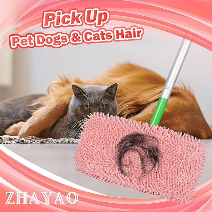 Reusable 100% Coral Fleece Mop Pads Compatible with Swiffer Sweeper Mop, Pink, Wet and Dry Flat mop Cover, 3 Pack Washable Mop Pads for Surface/Hardwood Floor Cleaning (Mop is Not Included)