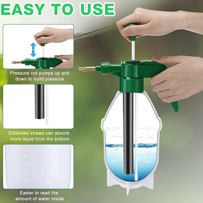 2 Pcs 50 oz Handheld Pump Spray Bottle Garden Spray Bottles Lawn Pressure Hand Pump Sprayer with Adjustable Nozzle for Chemicals Watering Weeds Garden and Car Detailing & Washing (Green)