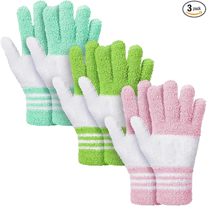 Patelai 3 Pairs Microfiber Plant Dusting Gloves Leaf Cleaning Gloves for Indoor Plants, Blinds, Furniture, House(Large,Green Yellow, Water Blue, Pink, White)