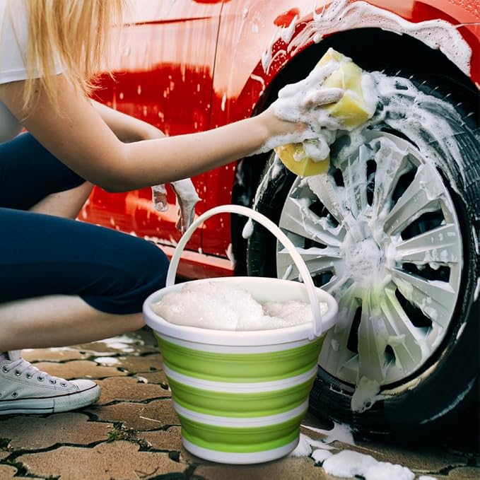 Pine-Sol Collapsible Bucket 2.6 Gallon - Multipurpose Foldable Pail for Cleaning, Car Wash, Outdoor, and Camping - Portable Round Plastic Tub with Handle