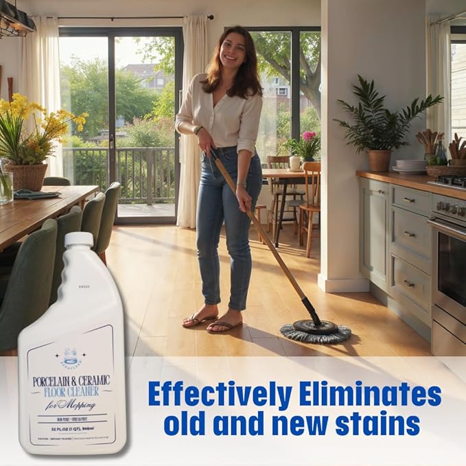Porcelain & Ceramic Tile Floor Cleaner - Mop Soap Concentrate for mopping - Streak-Free Clean, Ph Neutral and non-Toxic - Safe for Marble, Travertine, Limestone - 32 fl oz (1-qt)