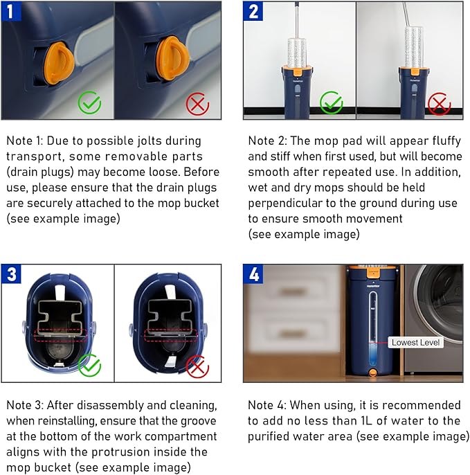 Mop and Bucket Set with Wringer, 3-Tank Flat Mop and Bucket System, Wall Mop Cleaner with Long Handle, Hands Free Mops for Floor Cleaning with 4 Microfiber Pads