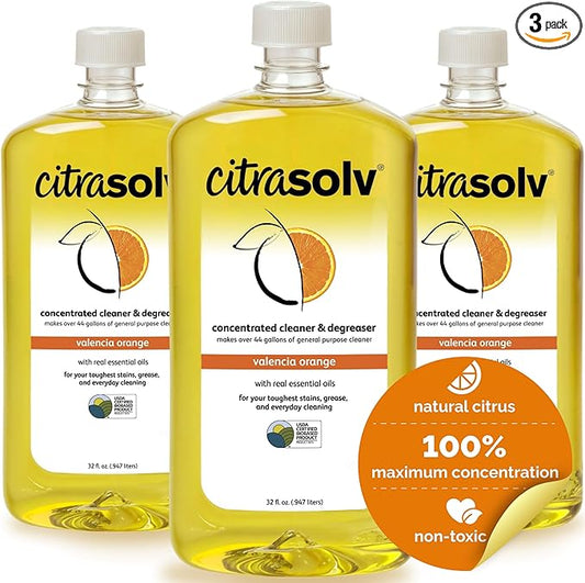 Citra Solv Concentrated Cleaner & Degreaser, Deodorizer, Paint & Adhesive Remover, for Home and Outdoor, Natural Orange Oil, Safe, Valencia Orange - 32 Fl Oz (3-Pack)