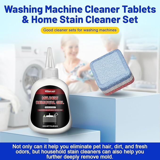 Washing Machine Cleaner Tablets Ultra - Designed for Pet Owners, Removes Residue, Grime & Odors, with Mold Cleaning Gel&Brush, Compatible with HE, Top&Front Load, 30 Tablets-12+ Month Supply