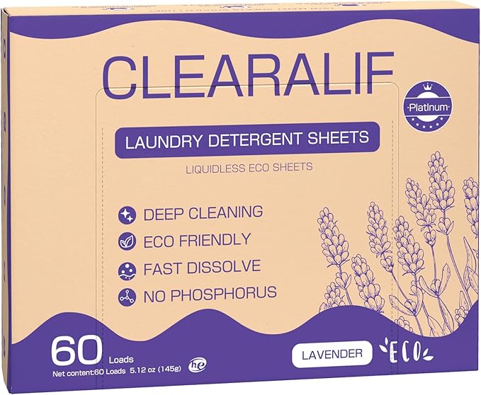 CROS 60 Loads Laundry Detergent Sheets Fresh Lavender Scent, for Travel, Home, Apartment,Dorm, Laundry Detergent Strips Eco Friendly, Hypoallergenic, Liquidless Washing Supplies