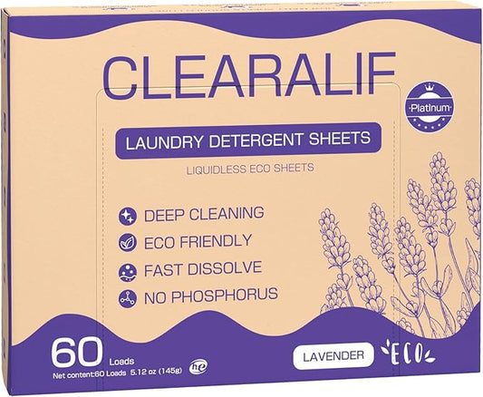 CROS 60 Loads Laundry Detergent Sheets Fresh Lavender Scent, for Travel, Home, Apartment,Dorm, Laundry Detergent Strips Eco Friendly, Hypoallergenic, Liquidless Washing Supplies