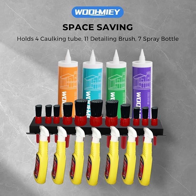 Wall Mounted Spray Bottle and Detailing Brush Holder, Garage Spray Bottle Rack and Wall Mount Tool Organizer for Car Detailing, Auto Detailing Bottle Holder