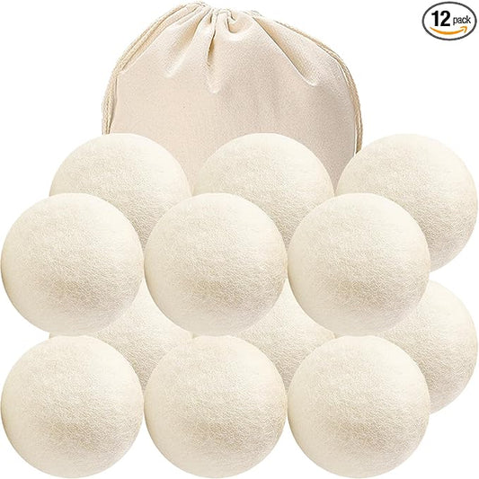 12 Pack Wool Dryer Balls XL Reusable Laundry Balls for Dryer Natural Fabric Softener Ball with 1 Storage Bags Reduce Wrinkles and Decrease Drying Time