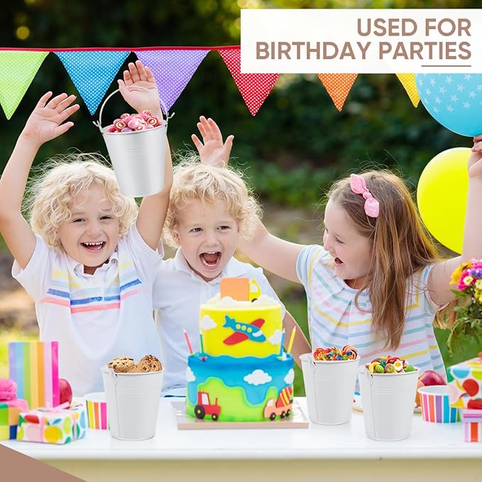 OBTANIM 7 Pack White Metal Buckets with Handle Galvanized Ice Pails for Plants, Succulents, Party Favors Organizing, Rustic Home Decor or Classrooms Pencil Storage (4 x 2.8 inch)