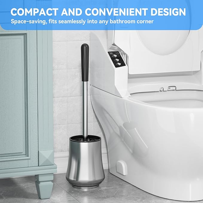Toilet Brush, Toilet Brush and Holder Sliver Toilet Bowl Brush with Durable Bristles Modern Holder Toilet Scrubber Toilet Brush Set for Bathroom Cleaning